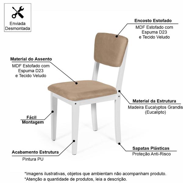 Imagem de Mesa de Jantar Redonda Montreal Bran/Nor com 4 Cadeiras Estofadas Ella Branco/Marrom Claro