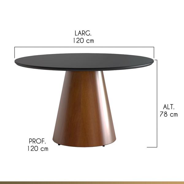 Imagem de Mesa de Jantar Redonda para 4 Lugares 120cm Liz Base Cone Amadeirado Tampo Vidro Preto CCS