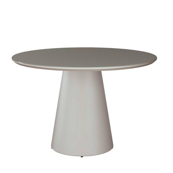 Imagem de Mesa de Jantar Redonda para 4 Lugares 120cm Liz Base Cone Tampo Vidro Off White CCS