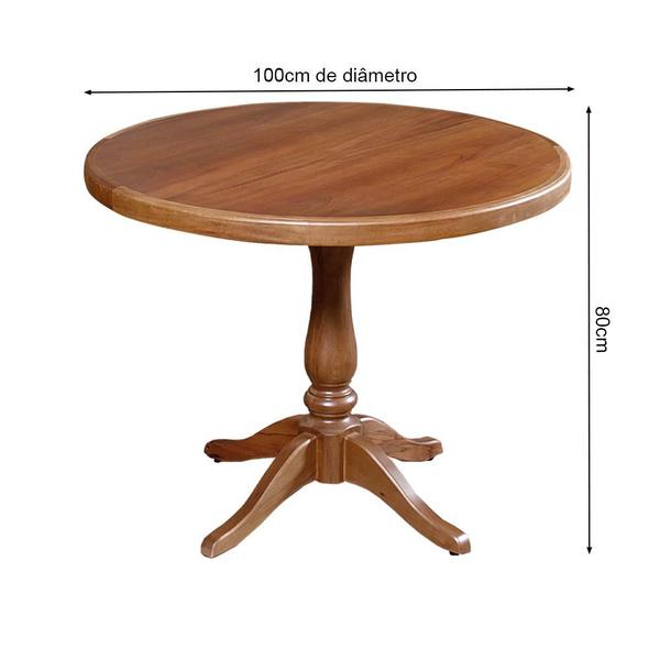 Imagem de Mesa de Jantar Redonda Rústica 1m Madeira Maciça Madalena - Castanho