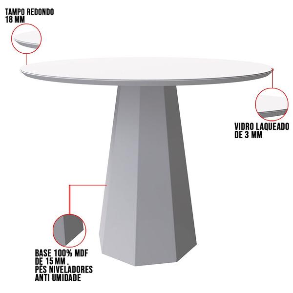 Imagem de Mesa de Jantar Redonda Tampo com Vidro Agnes 100 cm Off White - D'Rossi