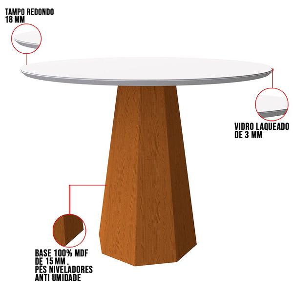 Imagem de Mesa de Jantar Redonda Tampo com Vidro Agnes 120 cm Off White Base Ypê - D'Rossi