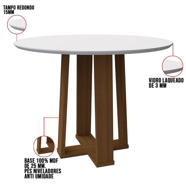 Imagem de Mesa de Jantar Redonda Tampo com Vidro Lara 100 cm Off White Base Imbuia - D'Rossi