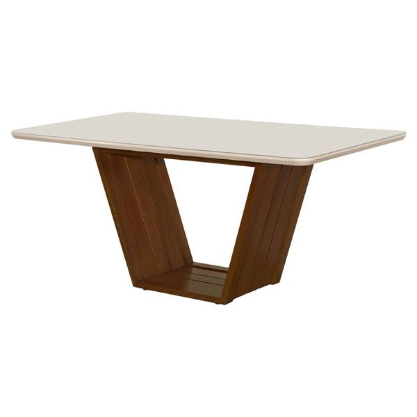 Imagem de Mesa de Jantar Retangular 160x90 Mdf/vidro para 6 Lugares Pés Madeira Maciça Safira - Imbuia/off Whi