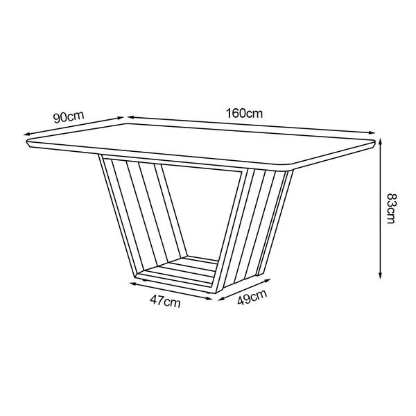 Imagem de Mesa de Jantar Retangular 160x90 Mdf/vidro para 6 Lugares Pés Madeira Maciça Safira - Mel/off White