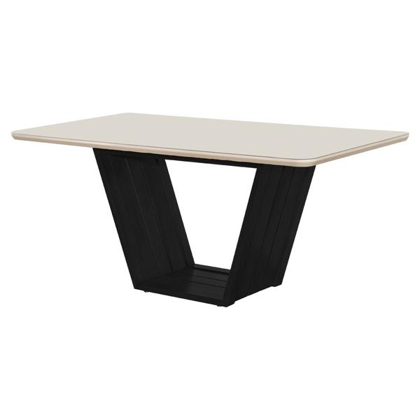 Imagem de Mesa de Jantar Retangular 160x90 Mdf/vidro para 6 Lugares Pés Madeira Maciça Safira - Preto/off Whit