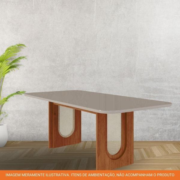 Imagem de Mesa De Jantar Retangular 210X100cm Tampo Mdf/Vidro Valentina Cimol Cinamomo/Off White