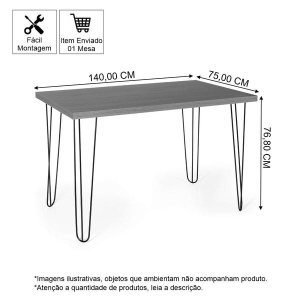 Imagem de Mesa de Jantar Retangular 4 Lugares 140x75 Base de Ferro Hairpin