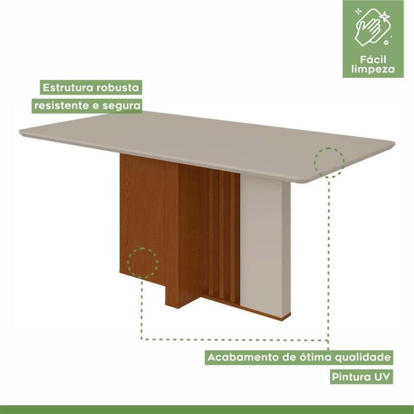 Imagem de Mesa de Jantar Retangular 6 Lugares 160cm Tampo Mfd Astrid Frassino/Off White