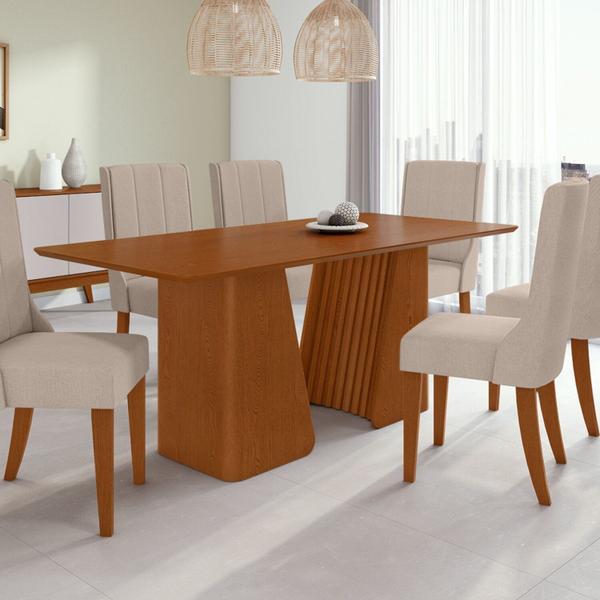 Imagem de Mesa de Jantar Retangular 6 Lugares Tampo Mdf 170cm no Glass Luxor Frassino