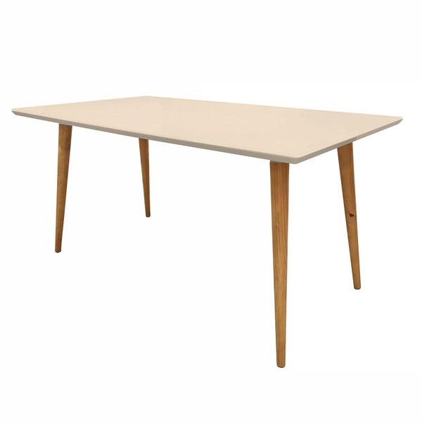 Imagem de Mesa de Jantar Retangular Antonella 160x90 cm Off White Pés Retrô Castanho - D'Rossi