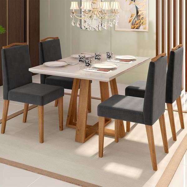 Imagem de Mesa de Jantar Retangular Brenda 120x90 cm Off White com Base de Madeira Ipê - D'Rossi