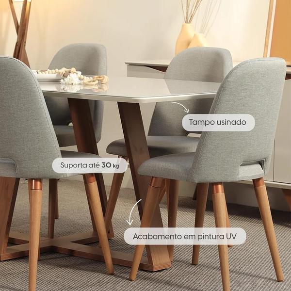 Imagem de Mesa de Jantar Retangular c/ Vidro para 6 Lugares Avena 160 cm - Canella c/ Off White Fosco