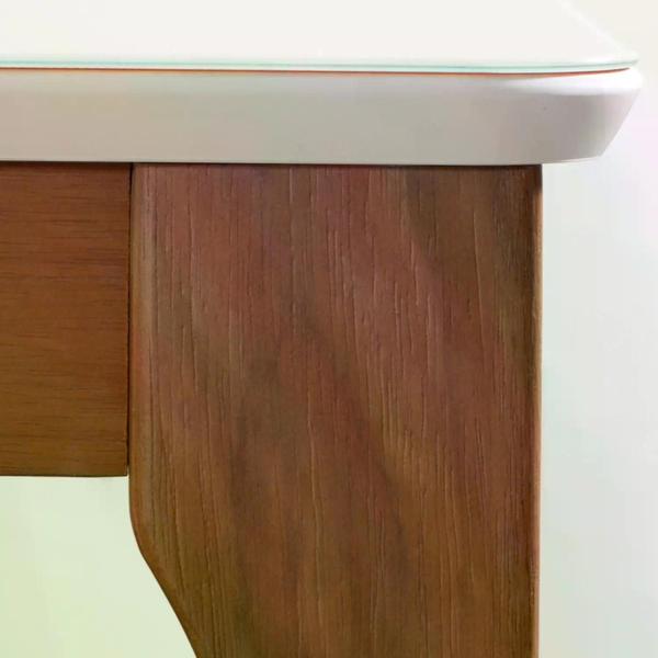 Imagem de Mesa de Jantar Retangular c/ Vidro para 6 Lugares Ella 184 cm - Natural c/ Off White Fosco