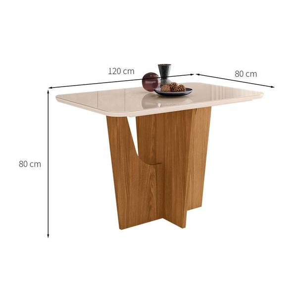 Imagem de Mesa de Jantar Retangular com Tampo de Vidro Danielly II Off White e Nature 120 cm