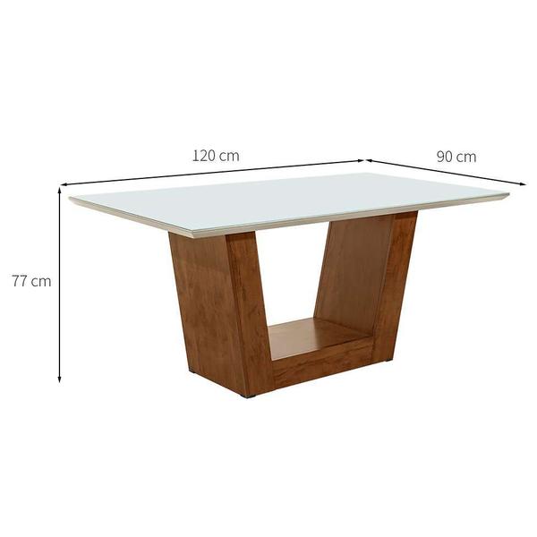 Imagem de Mesa de Jantar Retangular com Tampo de Vidro Viena Off White e Canela Rústico 120 cm