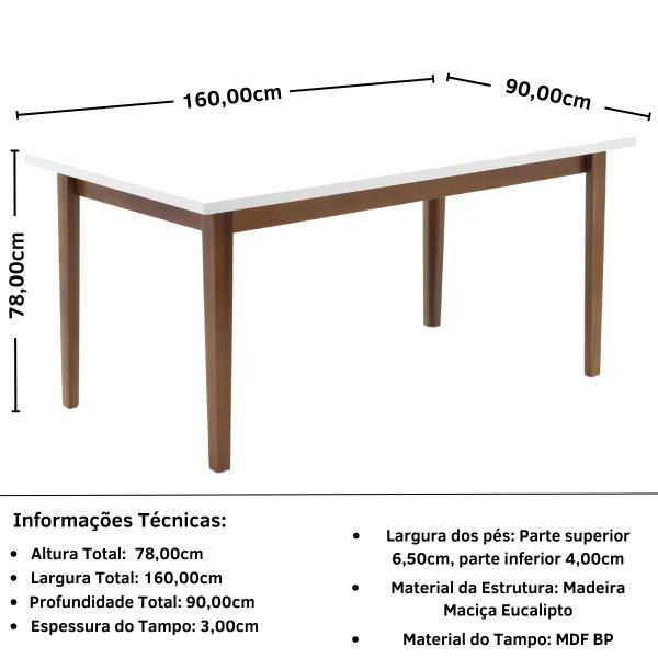 Imagem de Mesa de Jantar Retangular Luiza 160cm Branca com 4 Cadeiras em Madeira Isabela - Natural