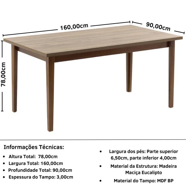 Imagem de Mesa de Jantar Retangular Luiza 160cm Natural com 4 Cadeiras Estofadas Isabela - Cinza