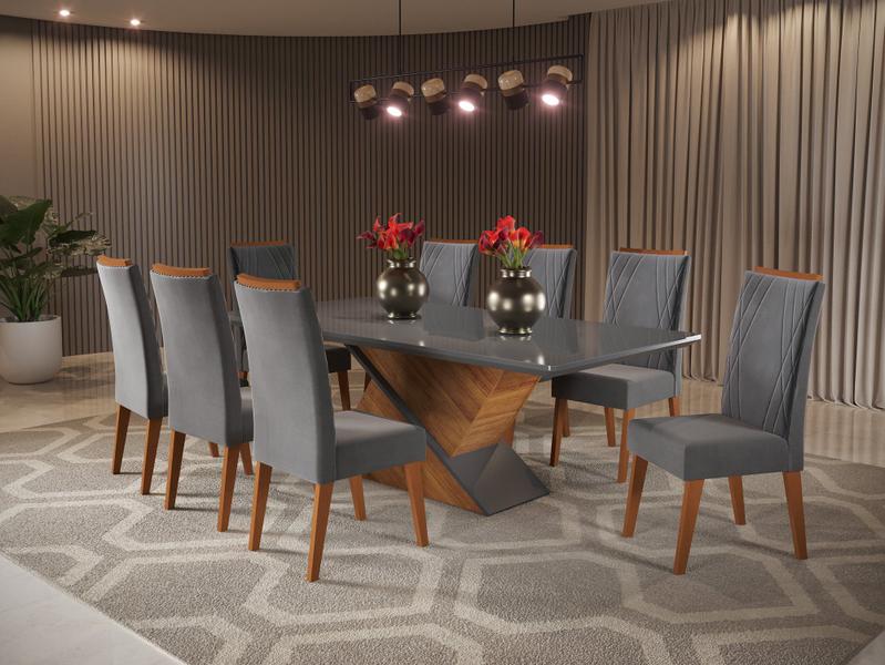 Mesa de Jantar Retangular Pipa com 8 Cadeiras Madeira Maciça Vegas - Viero Mesa de Jantar Retangular Pipa com 8 Cadeiras Madeira Maciça Vegas - Viero