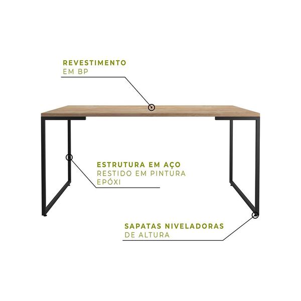 Imagem de Mesa de Jantar Retangular  Porto 135 cm Natural Base Metálica Industrial Preto - D'Rossi