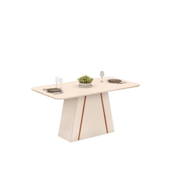 Imagem de Mesa de Jantar Retangular Tampo Chanfrado 170x90 DJ Móveis Gabi Off White Freijó