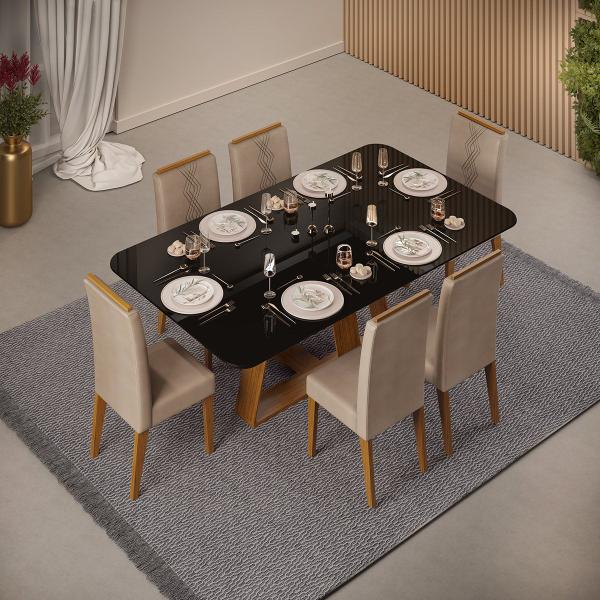 Imagem de   Mesa de Jantar Retangular Tampo Chanfrado Curvo 1600x900 Kiara Freijó - 7Decormoveis