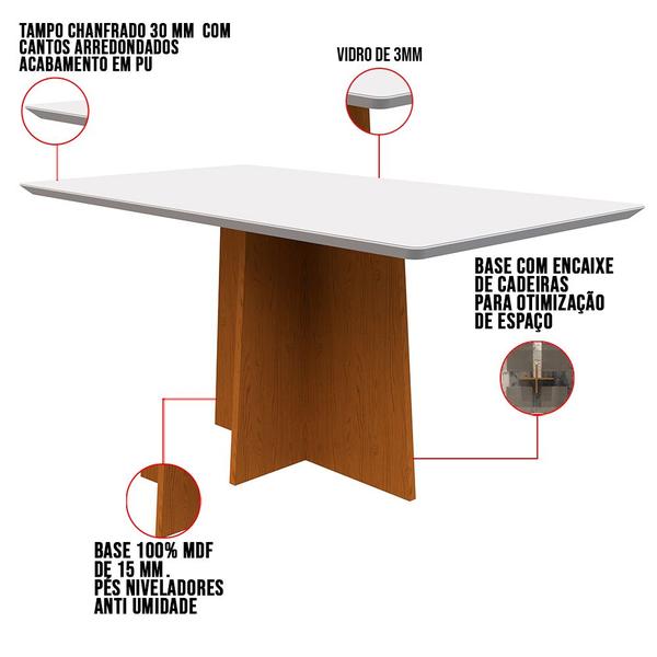 Imagem de Mesa de Jantar Retangular Tampo com Vidro Angra 120 cm Off White Base Ypê - D'Rossi