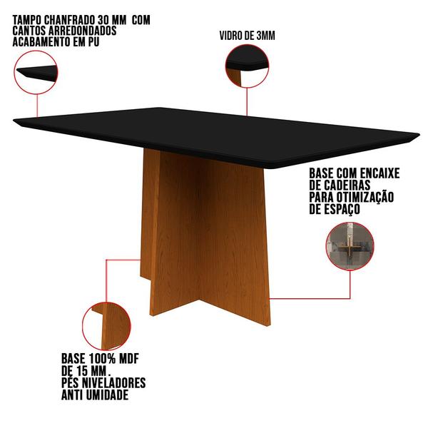 Imagem de Mesa de Jantar Retangular Tampo com Vidro Angra 120 cm Preto Base Ypê - D'Rossi