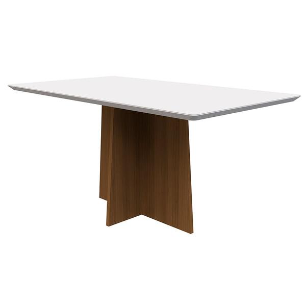 Imagem de Mesa de Jantar Retangular Tampo com Vidro Angra 160 cm Off White Base Imbuia - D'Rossi