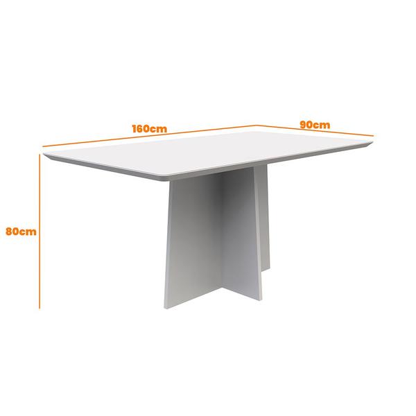 Imagem de Mesa de Jantar Retangular Tampo com Vidro Angra 160 cm Off White Base Ypê - D'Rossi