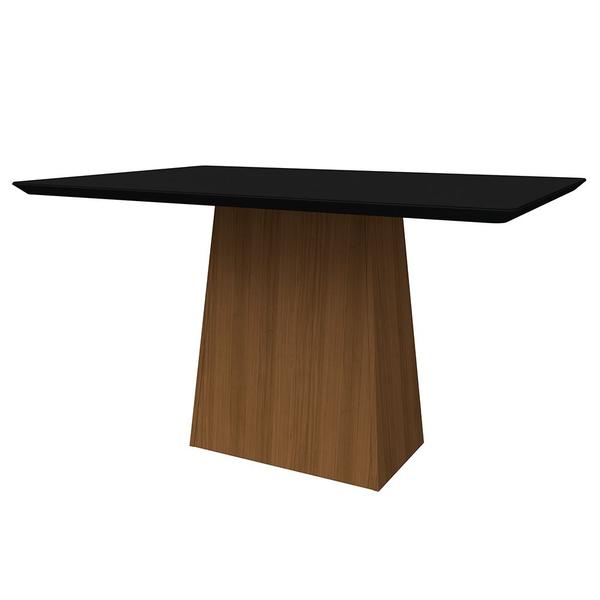 Imagem de Mesa de Jantar Retangular Tampo com Vidro Bella 120 cm Preto Base Imbuia - D'Rossi