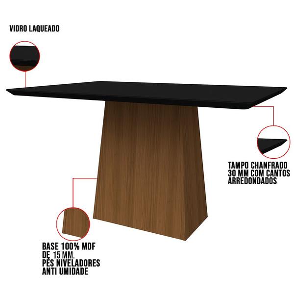 Imagem de Mesa de Jantar Retangular Tampo com Vidro Bella 120 cm Preto Base Imbuia - D'Rossi