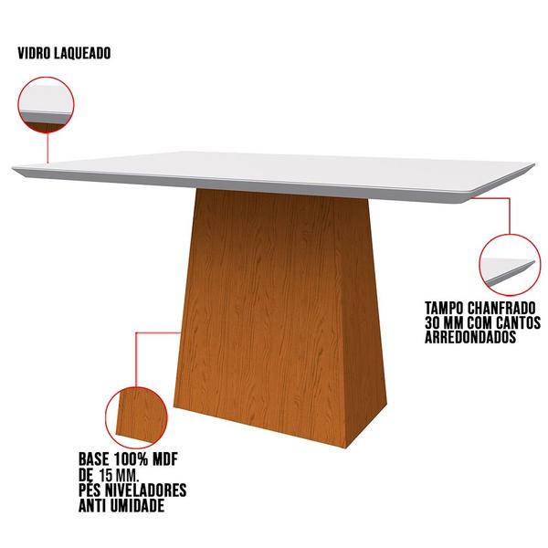 Imagem de Mesa de Jantar Retangular Tampo com Vidro Bella 135 cm Off White Base Ypê - D'Rossi