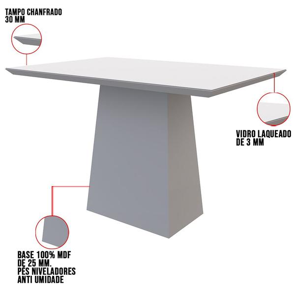 Imagem de Mesa de Jantar Retangular Tampo com Vidro Ester 160 cm Off White - D'Rossi