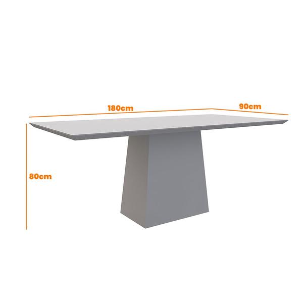 Imagem de Mesa de Jantar Retangular Tampo com Vidro Ester 180 cm Off White Base Ypê - D'Rossi