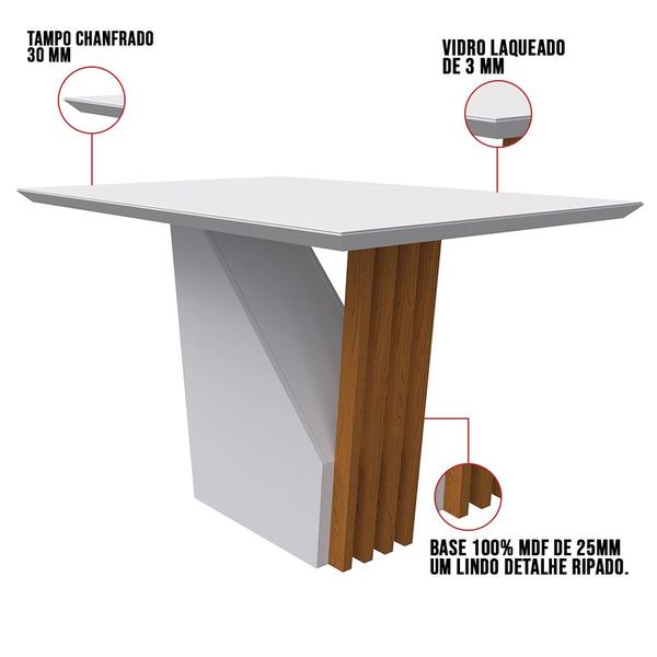 Imagem de Mesa de Jantar Retangular Tampo com Vidro Lita 120 cm Off White Base Ypê - D'Rossi