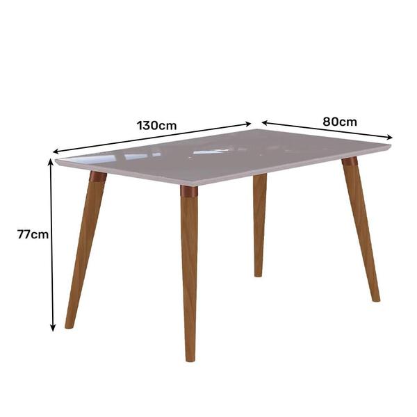 Imagem de Mesa de jantar Retangular Tampo de Vidro com Pés de Madeira Retrô Cimol Adele 130cm Madeira/Off White