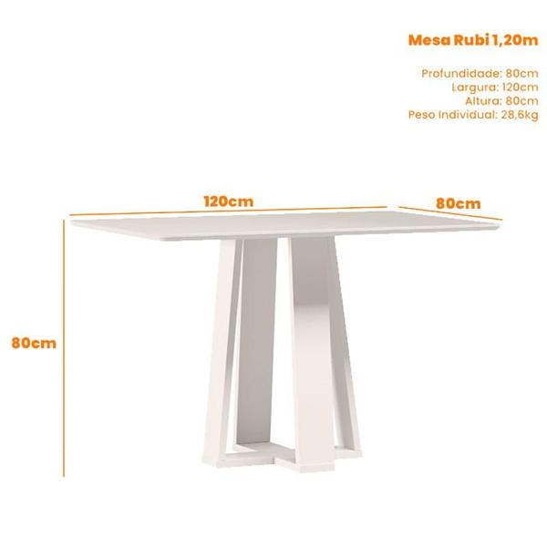 Imagem de Mesa de Jantar Rubi 120x80 cm com Vidro Off White  New Ceval