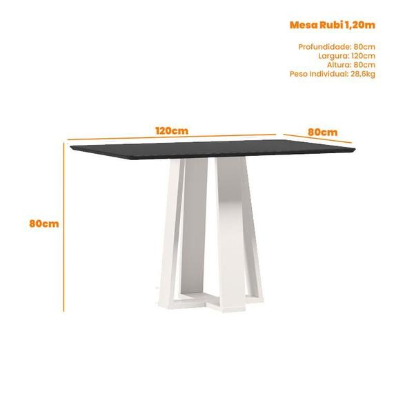 Imagem de Mesa de Jantar Rubi 120x80 cm com Vidro Off White Preto  New Ceval