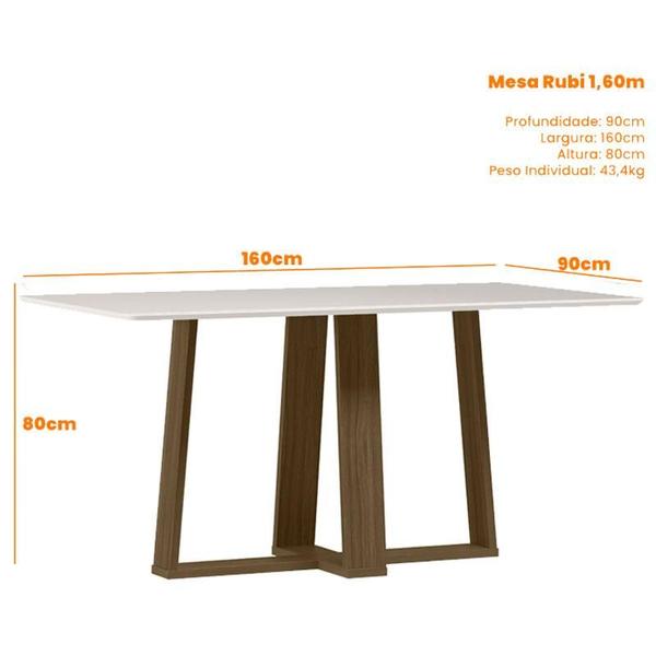 Imagem de Mesa de Jantar Rubi 160x90 cm com Vidro Imbuia Off White  New Ceval