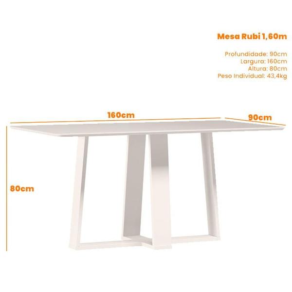 Imagem de Mesa de Jantar Rubi 160x90 cm com Vidro Off White  New Ceval