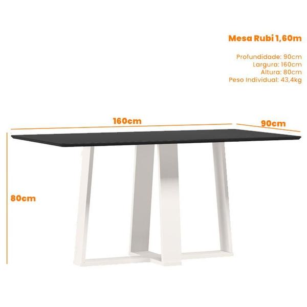 Imagem de Mesa de Jantar Rubi 160x90 cm com Vidro Off White Preto  New Ceval