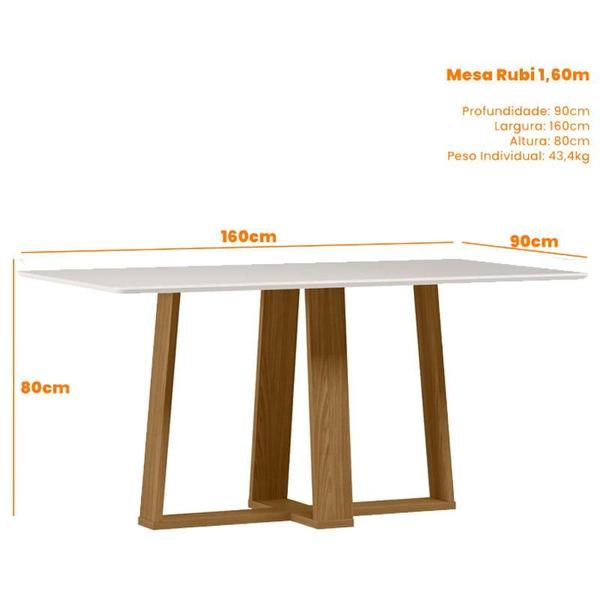 Imagem de Mesa de Jantar Rubi 160x90 cm com Vidro Ype Damasco Off White  New Ceval