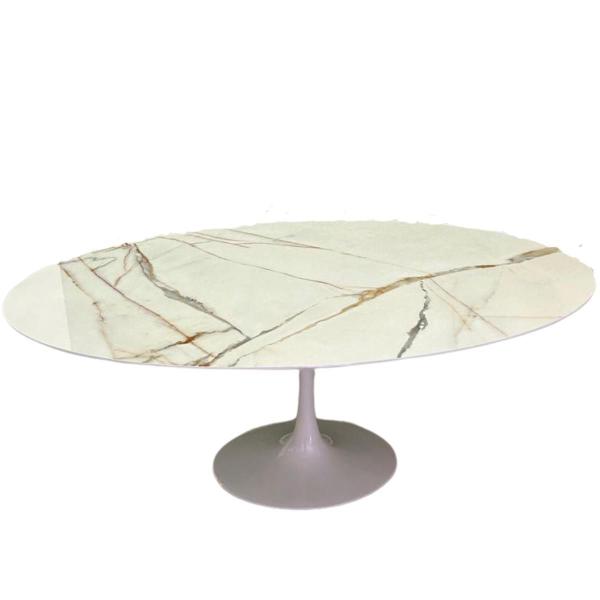 Imagem de Mesa de Jantar Saarinen Oval 120x80cm Mdf Calacata Marmorizada Gold