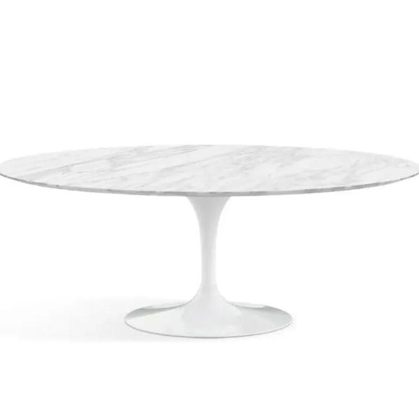 Imagem de Mesa de Jantar Saarinen Oval 160x90 cm Mármore Carrara Base Branca