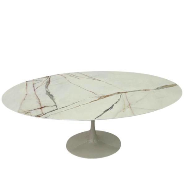 Imagem de Mesa de Jantar Saarinen Oval 160x90cm Mdf Calacata Marmorizada Gold