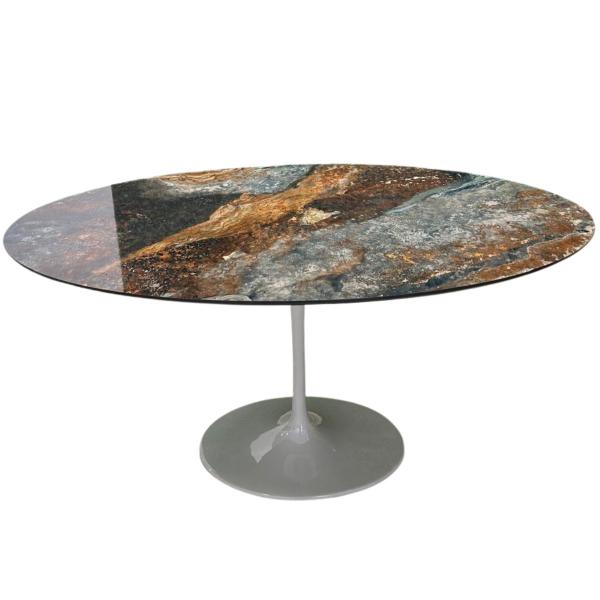 Imagem de Mesa de Jantar Saarinen Oval 198x122 cm Mdf Calacata Marmorizada Estelar