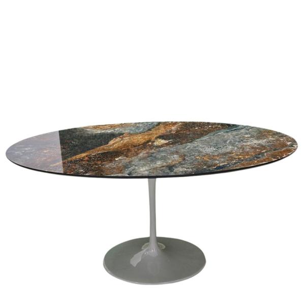 Imagem de Mesa de Jantar Saarinen Oval 244x137 cm Mdf Calacata Marmorizada Estelar