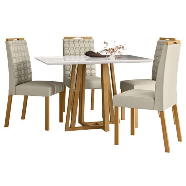 Imagem de Mesa de jantar Sarah 120x80 cm com Vidro Ype Off White e 4 Cadeiras Mariana Ype Veludo Nude  New Ceval