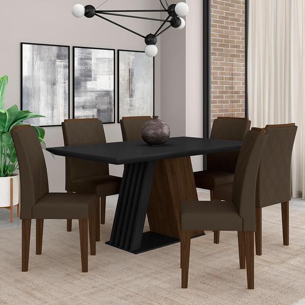 Imagem de Mesa De Jantar Sícilia 6 Cadeiras Imbuia/preto/suede Marrom - M.a